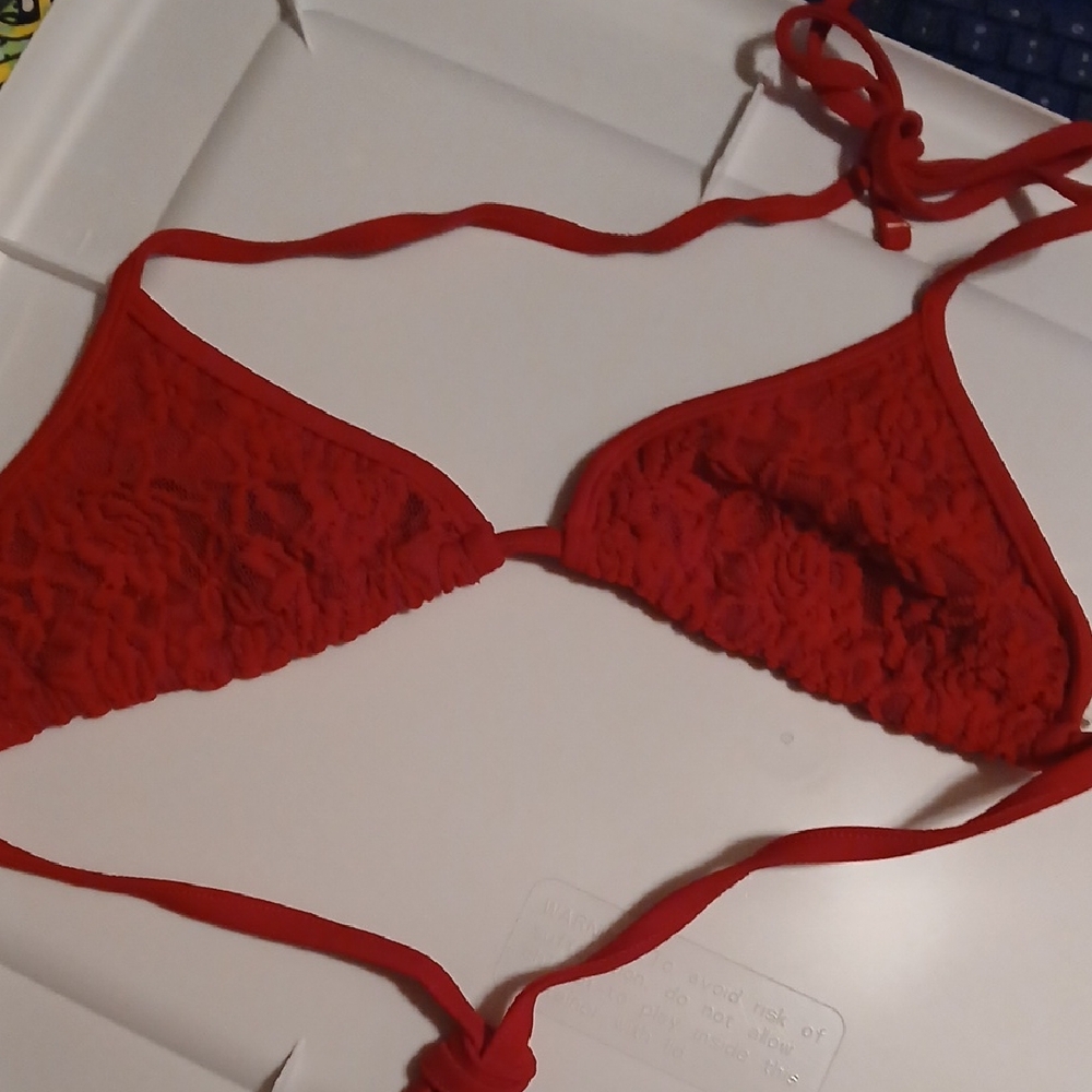 Together Vibrant Red Lace Bikini Top